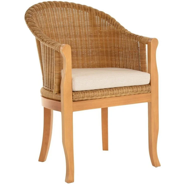 Krines Home Relaxsessel Rattan-Sessel mit Holzbeinen, Sessel aus echtem Rattan- mit Polster, Rattanstuhl – Bild 1