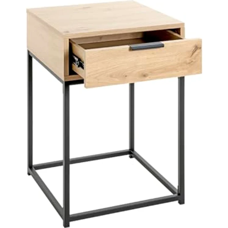 XXXL Nachtschrank Malmö, Schwarz, Eiche, Metall, 1 Schublade, 40x60x40 cm, Schlafzimmer Nachttisch – Bild 7