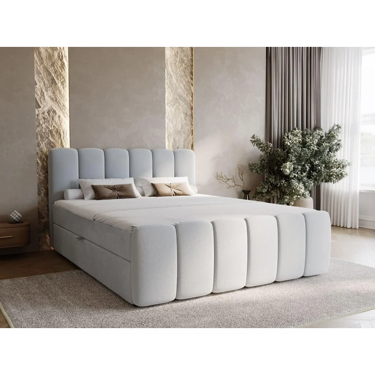 GrainGold Boxspringbett mit Bettkästen CLOUD, Modern Bett mit Kopfteil, 180x200 cm, Grau (1x Bett + 1x Topper) – Bild 1