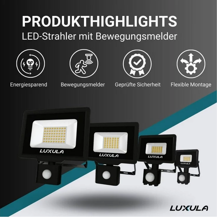 LUXULA LED Flutlichtstrahler LED-Fluter, Bewegungsmelder, 10W, warm- & neutralweiß, 1000lm, IP65, LED fest integriert, warmweiß, neutralweiß – Bild 2