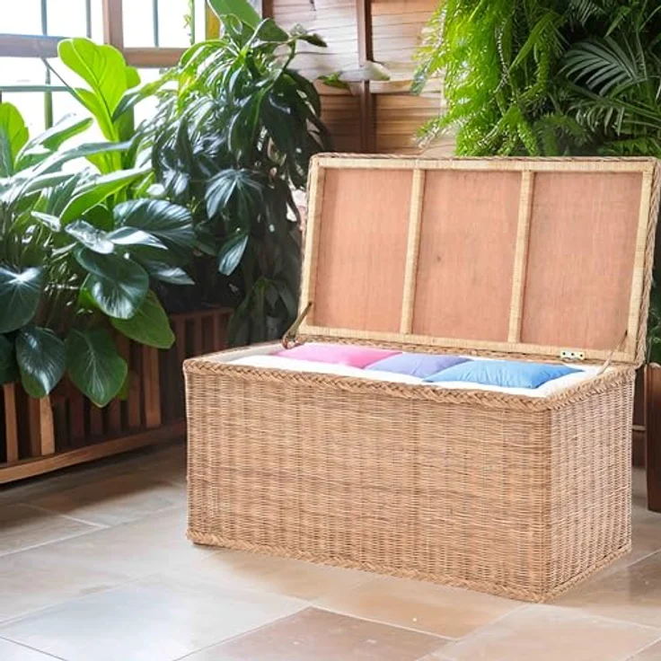 Krines Home Wäschetruhe Rattantruhe Groß Deckel Natur Rattan Truhe Aufbewahrung XL 100x50x50, Große Truhe mit viel Stauraum – Bild 3