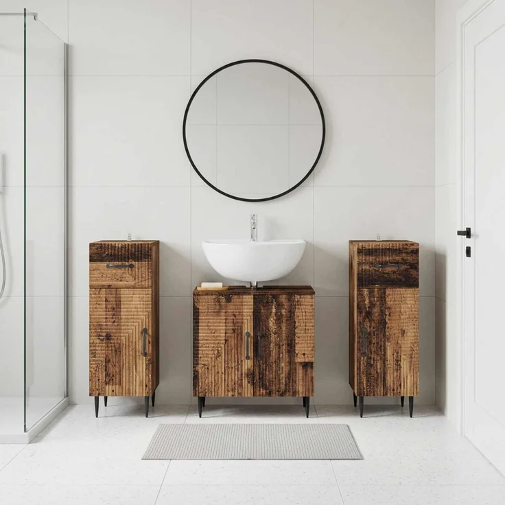 vidaXL 3-teiliges Badezimmer-Schranksystem HAARLEM 3 stk. Altholz 3418024 – Bild 1