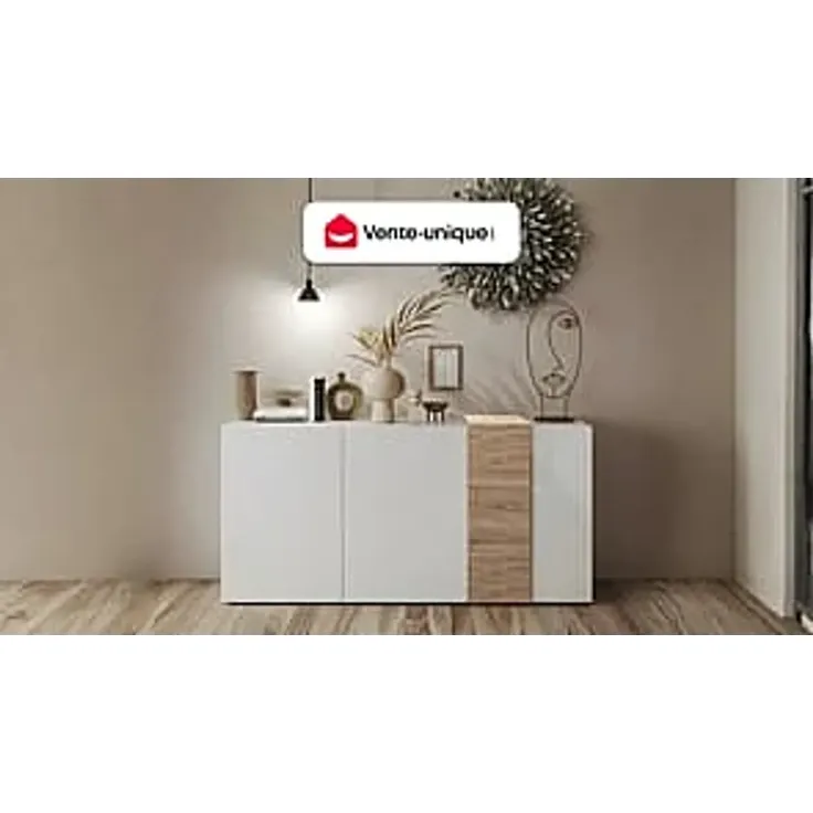 Vente-unique - CAYNO Sideboard Holz, Platte BeigeWeiß - B 38 cm x H 84,3 cm x L 180,5 cm – Bild 2