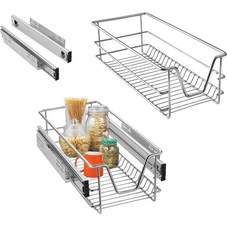 FIVMEN Schublade Schubkasteneinsatz Küchenschrank Teleskopschublade Korbauszug Regal (4 St, 20kg Belastbar), Schrankauszug Ausziehbare Ablage Küchenschubladen Organizer – Bild 4