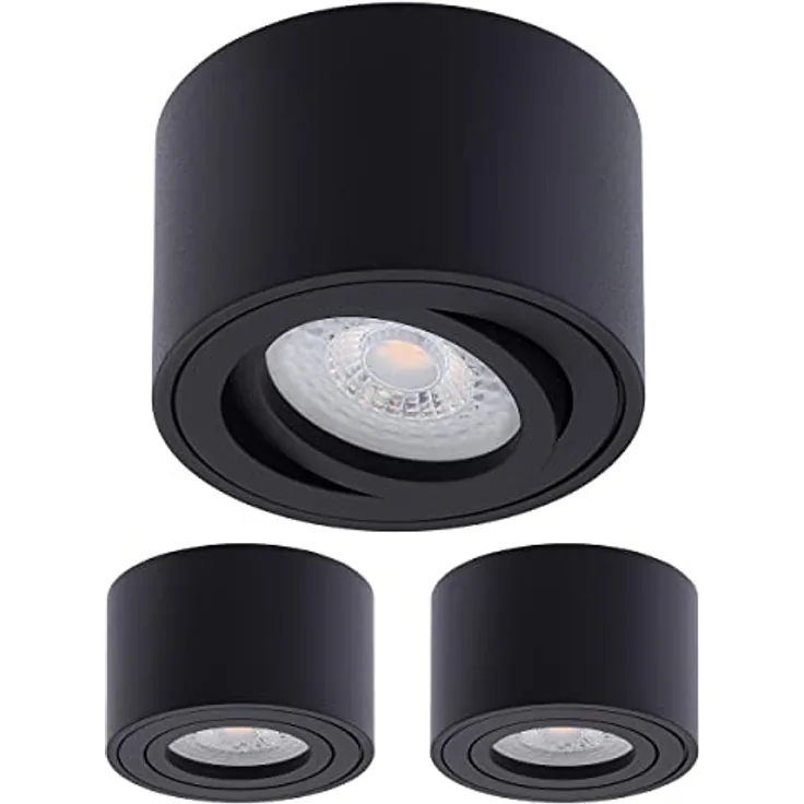 Oktaplex Lile Aufbaustrahler Schwarz, 3er Set LED Modul 3-stufig dimmbar 4,8W 3000K Warmweiß, Schwenkbar, Aufputz, Ø80mm x 50mm