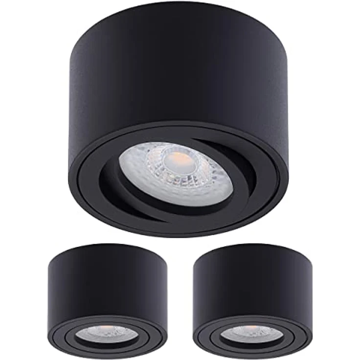 Oktaplex Lile Aufbaustrahler Schwarz, 3er Set LED Modul 3-stufig dimmbar 4,8W 3000K Warmweiß, Schwenkbar, Aufputz, Ø80mm x 50mm – Bild 1