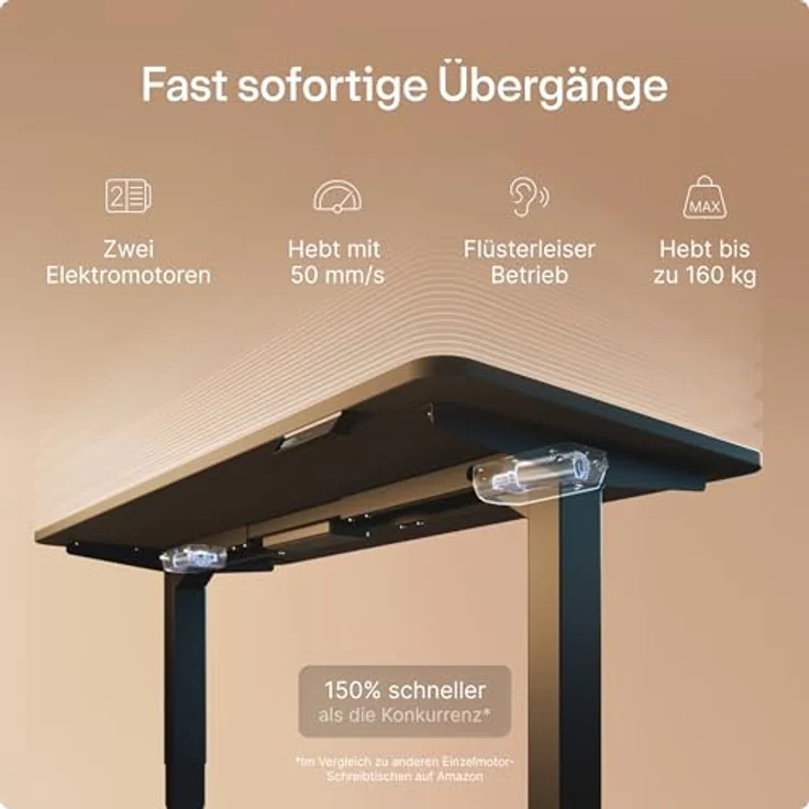 Höhenverstellbarer Schreibtisch - Höhenverstellbar Elektrisch mit Flüsterleisem Dual-Motor & Touchscreen - Hohe Tragfähigkeit - Stehtisch von Desktronic, Schwarz + Schwarz, 160x80 cm – Bild 4