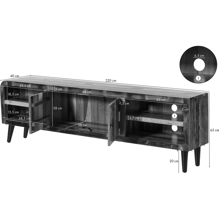 TV-Board Altholz 220 x 40 x 65 mehrfarbig lackiert SIXTIES #120 – Bild 7