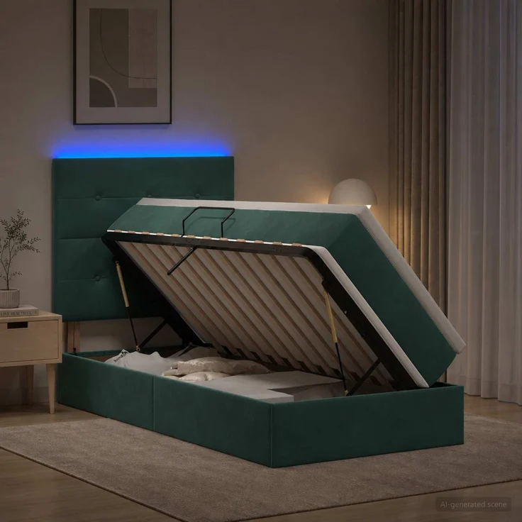 vidaXL LED-Speicherbett mit Matratze Dunkelgrün 100 x 200 cm Samt 3460113 – Bild 4