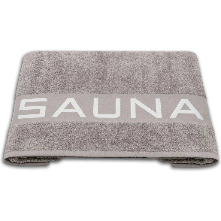 ZOLLNER Saunatuch 100% Baumwolle, 80x200 cm, grau mit Schrift "SAUNA" – Bild 1