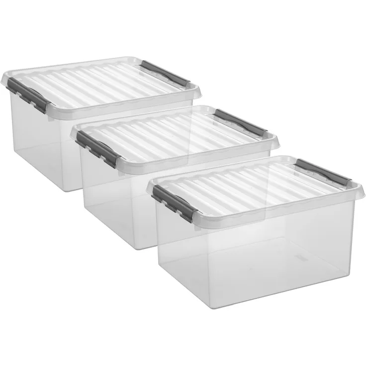3 Stück Aufbewahrungsbox Q-Line 36L transparent mit Deckel Kunststoffbox
