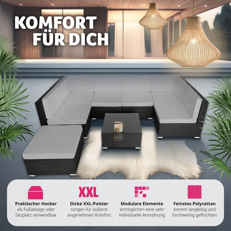 tectake Loungeset Rattan Lounge, (Set, 8-tlg), für 6 bis 7 Personen – Bild 3