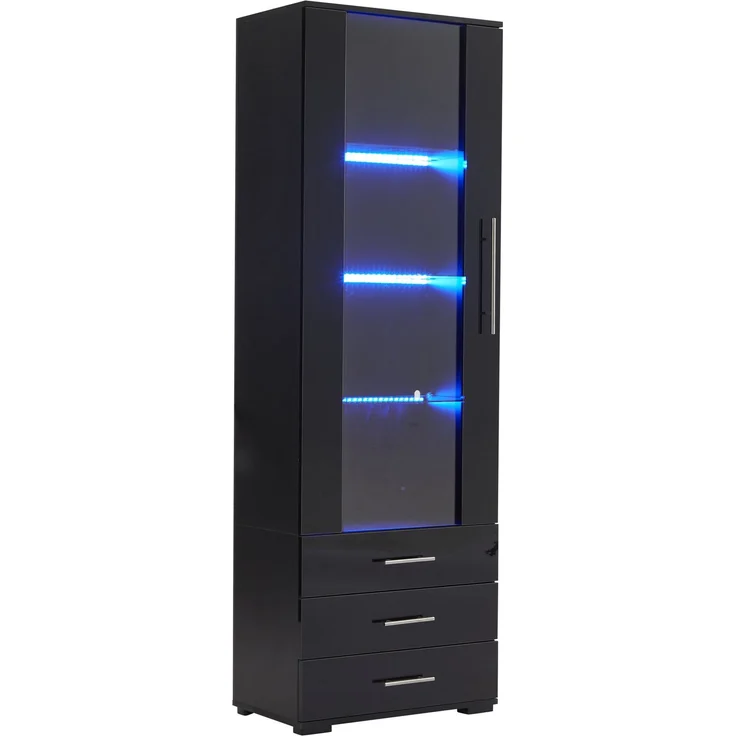 Schwarz Hochglanzvitrine, Vitrine Glasvitrine , Standvitrine mit LED-Beleuchtung, Vertikale Vitrine mit 3 Schubladen, 60*35*180cm--Schwarz--60x35x180cm--YOUDENOVA – Bild 9
