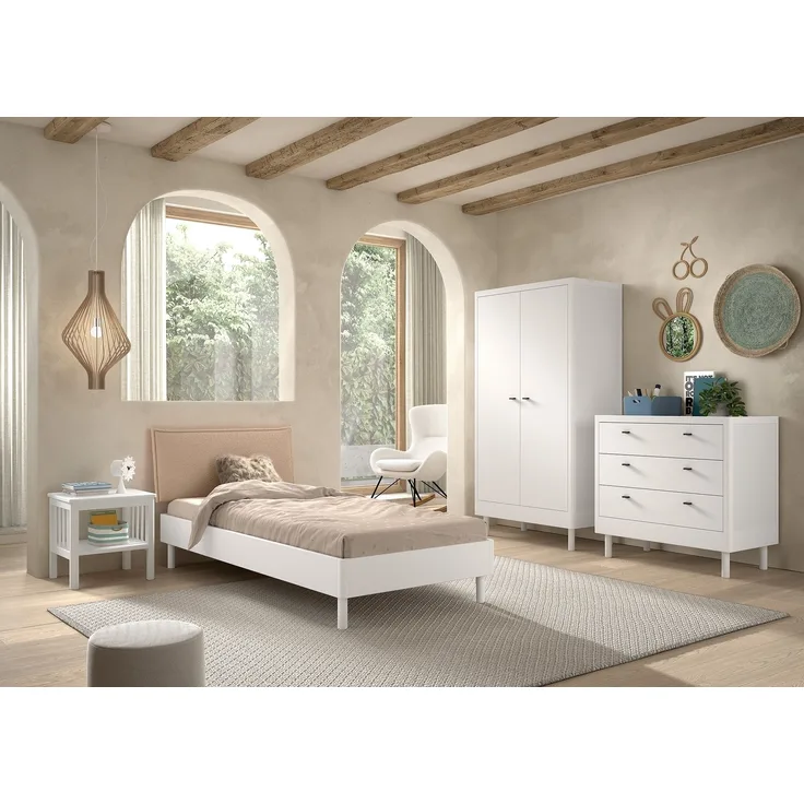 Jugendzimmer-Set >Buche Massiv< (4-teilig) in Buche massiv weiß lackiert