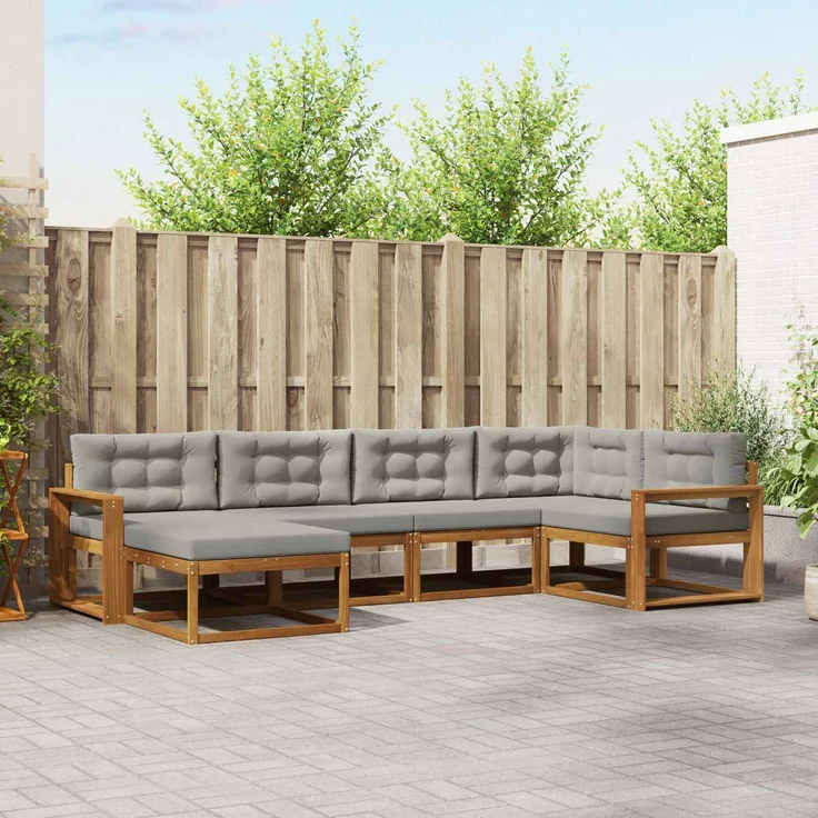 vidaXL Outdoor-Sofagarnitur 6 stk. 6-Sitzer Natur und Hellgrau 3367829 – Bild 1