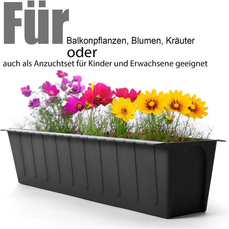 BigDean 6 Stück Paletten Blumenkästen Einsatz in Anthrazit – Pflanzkasten zum Bepflanzen & Dekorieren – Balkonkasten für Kräuter, Blumen & Pflanzen – UV-stabiler & wetterbeständiger Kunststoff – Bild 2