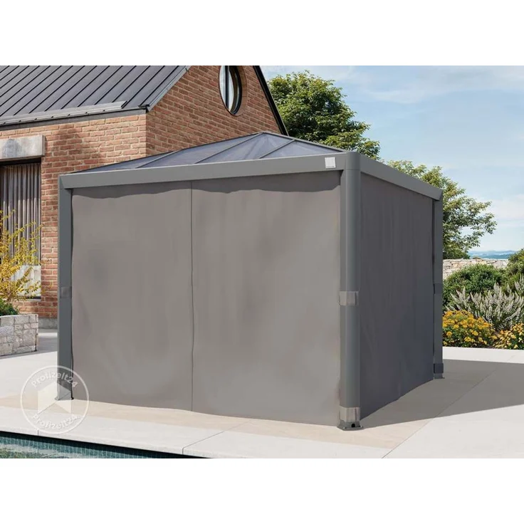 PRIMEYARD Gartenpavillon 3x3 m mit Polycarbonatdach - Hardtop Pavillon mit 4 Seitenteilen in Grau – Bild 3