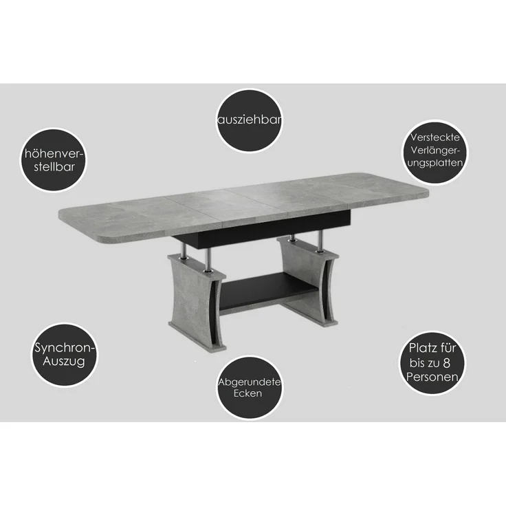 designimpex Couchtisch DA-777 höhenverstellbar ausziehbar 120/200 cm Esstisch Wohnzimmer, Funktionstisch, Wohnzimmertisch, Tisch, Esstisch, Sofatisch, Schublade – Bild 3