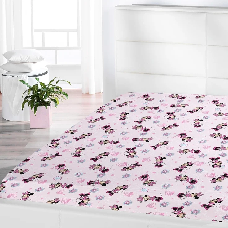 BERONAGE Spannbettlaken Minnie Mouse Spannbettlaken Flower Pink Rosa 90/100 x 190/200 cm, 100% Baumwolle, Gummizug: ja, (1 Stück), Disney – Bild 4
