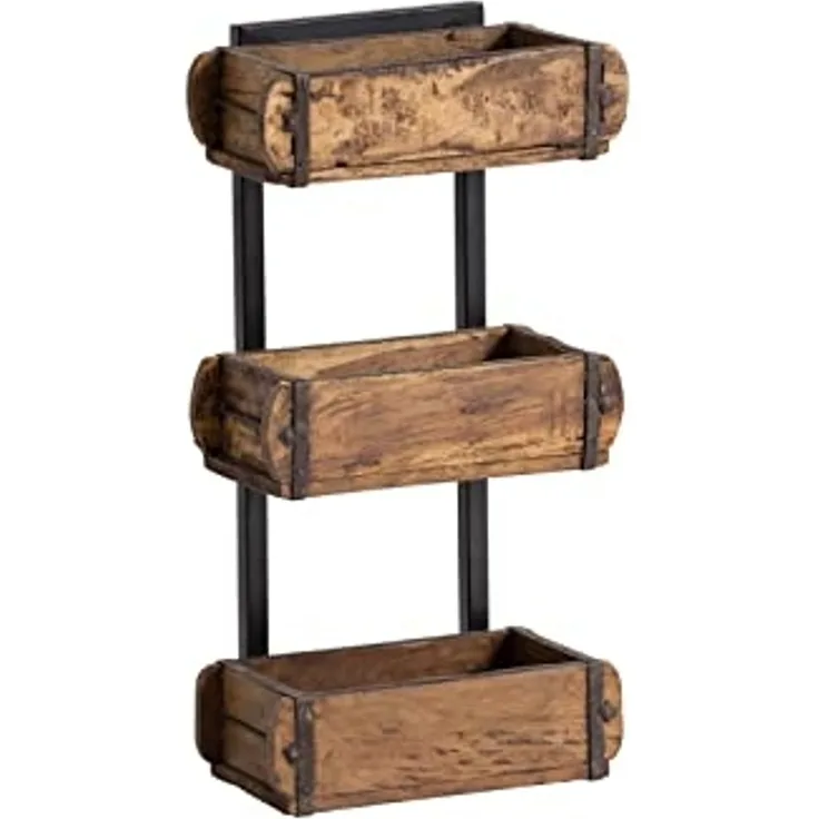Wandregal hängend Ziegelform 3er aus Altholz – Rustikale Dekokiste mit Metall für Küche, Bad & Wohnzimmer – Vintage Wandboard, Gewürzregal, Geschenkidee
