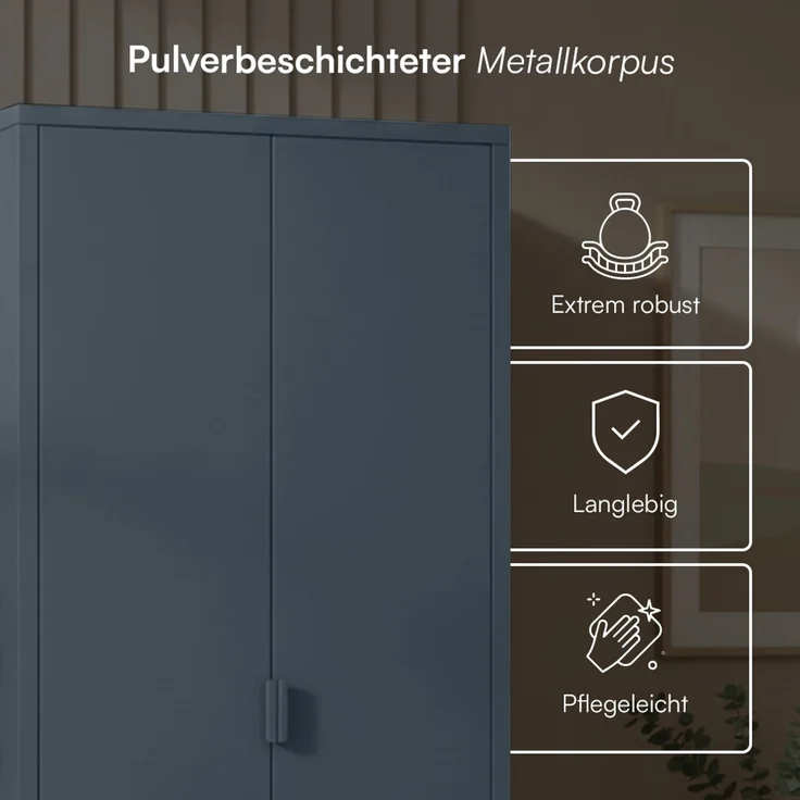 skølm 'Ituri' Kleiderschrank, Metall, 170x45x80 cm, anthrazit, Garderobe mit 4 Fächern und 2 Kleiderstangen – Bild 4