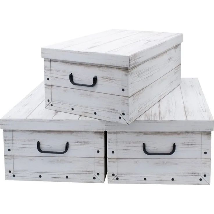 Spetebo Aufbewahrungsbox Storage Box 49x39x24 - 3er Set - Holzoptik weiß (Set, 3 St, Aufbewahrungsboxen), Stapelbox Geschenkbox