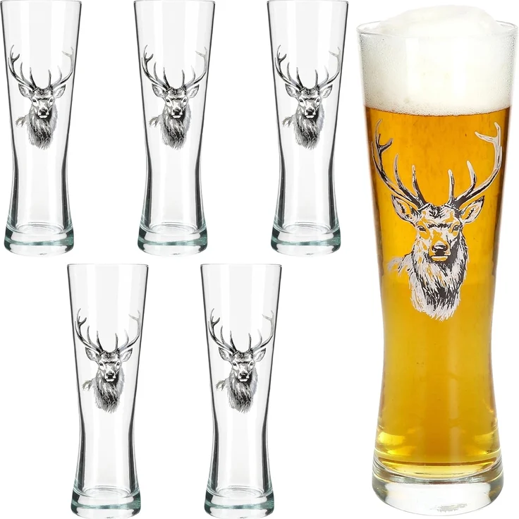MamboCat Bierglas Alois 6er Set Weizenglas 0,5 L Hirschmotiv Geschenkverpackung, Glas – Bild 2