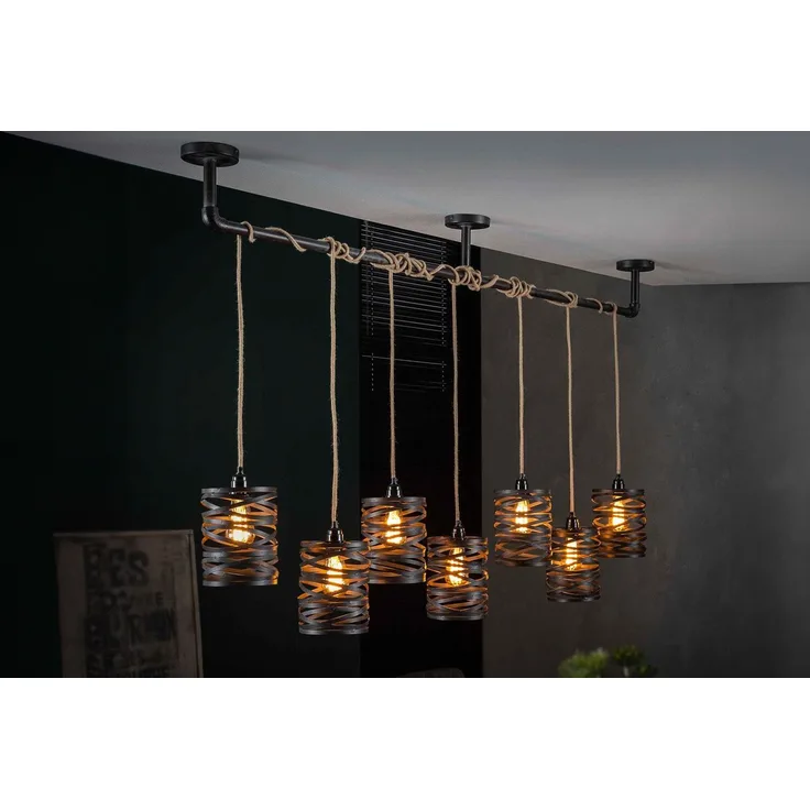 KAWOLA Hängeleuchte ALMAS Hängelampe 7-flammig Metall schwarz 150 x 15 x 157 cm