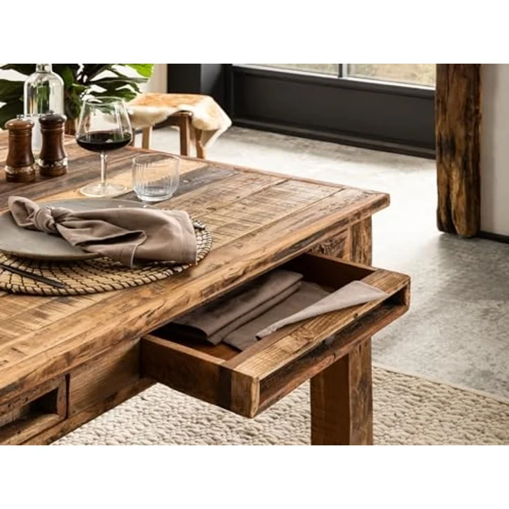 Esstisch Sumatra Altholz rustikal 180x90 cm mit Schubladen - massivum – Bild 3
