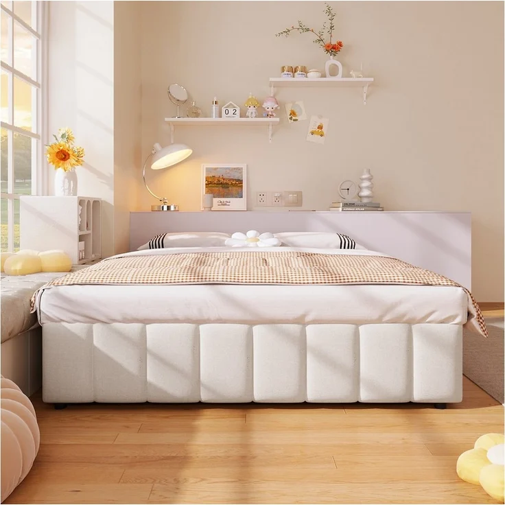 STILVORA Polsterbett Tagesbett 140×200 Stauraumbett Jugendbett mit Stauraum,ohne Kopfteil (Polsterbett,mit hydraulischer Lagerung – Minimalistisches Design ohne Kopfteil, umweltfreundliches Leinen & MDF, praktischer Stauraum für Schlafzimmer & Jugendzi... – Bild 2