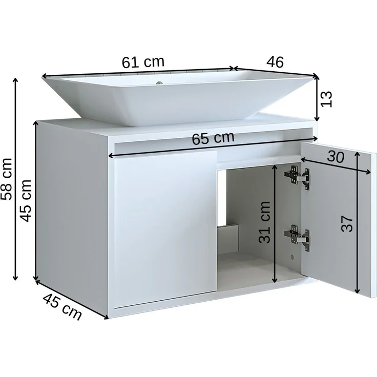 Skye Decor '1714' Badezimmerschrank mit Waschbecken, Mattweiß, 65 x 58 x 45 cm – Bild 7