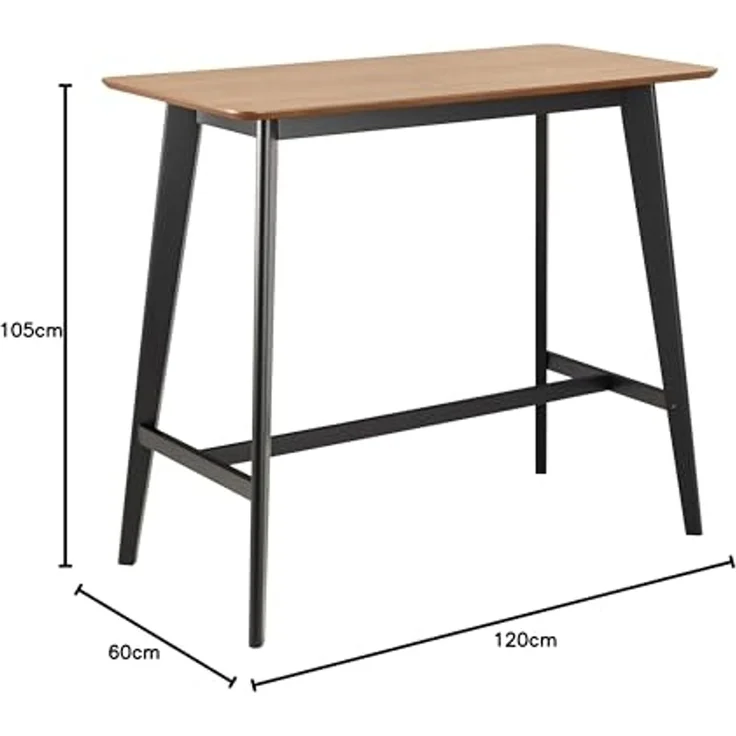 AC Design Furniture Roxanne Bartisch mit Eichenfurnier Tischplatte und schwarzen Holzbeinen, kontrastreicher Hochtisch im modernen Retro-Stil, Barmöbel, Küchenmöbel, B: 120 x H: 105 x T: 60 cm – Bild 3