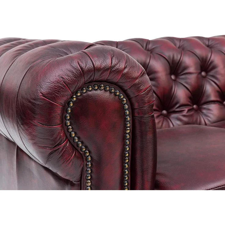 Chesterfield Echtleder Sofa 3-Sitzer antik-rot 200x72x90 cm massivum Serie Chesterfield Ledercouch englisches Design Clubsofa Büro Wohnzimmer – Bild 4