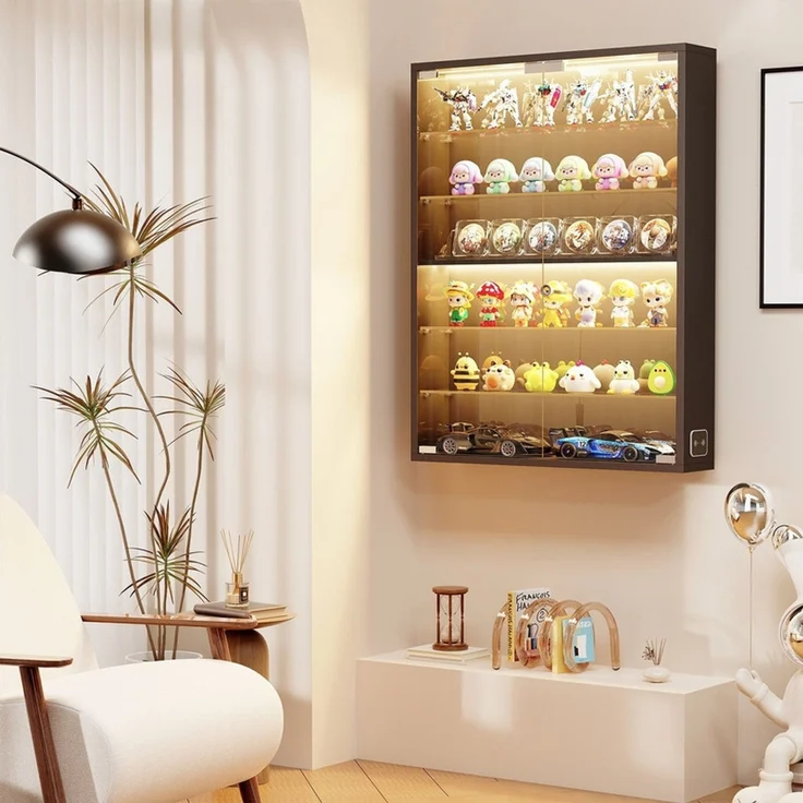 Hängevitrine 60x12x80 cm, Wandvitrine mit 6 verstellbaren Glasböden, LED-Beleuchtung und Sensor, Schwarz – Bild 3