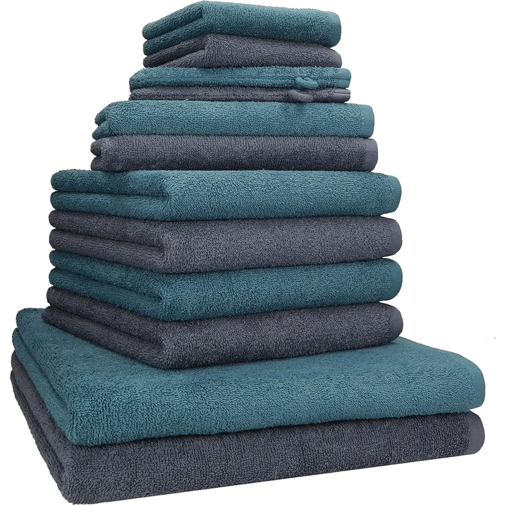 Betz Handtuch Set 12 TLG. Handtuch Set BERLIN Farbe dunkelgrau - taubenblau, 100% Baumwolle (12 Teile, 12-St)