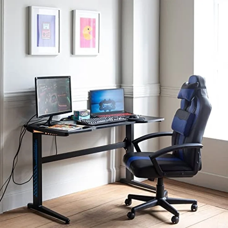 Happy Garden Gamer Sessel schwarz und blau Crash, Gaming Stuhl, ergonomischer Bürostuhl mit Lendenwirbelstütze und Kopfstütze, drehbar, höhenverstellbar und neigbare Rückenlehne – Bild 5