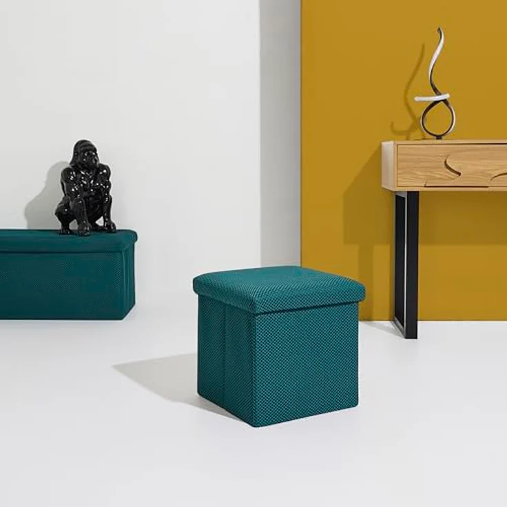 HOME DECO FACTORY, HD0504, Faltbare Ottoman-Truhe, zeitgenössisches Design, multifunktional, praktisch und bequem, ideal für Wohnzimmer oder Schlafzimmer, Größe M, Farbe Blau – Bild 10