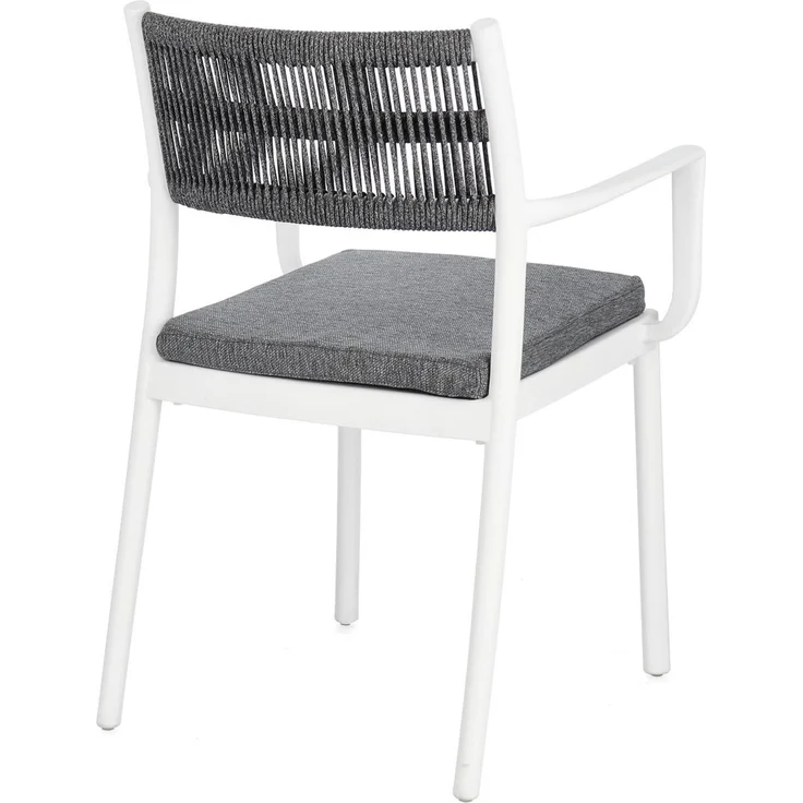 Gartenstuhl Alvin mit Armlehne, Metall und Polyester, modern, weiß dunkelgrau, stapelbar, inkl. Kissen – Bild 4