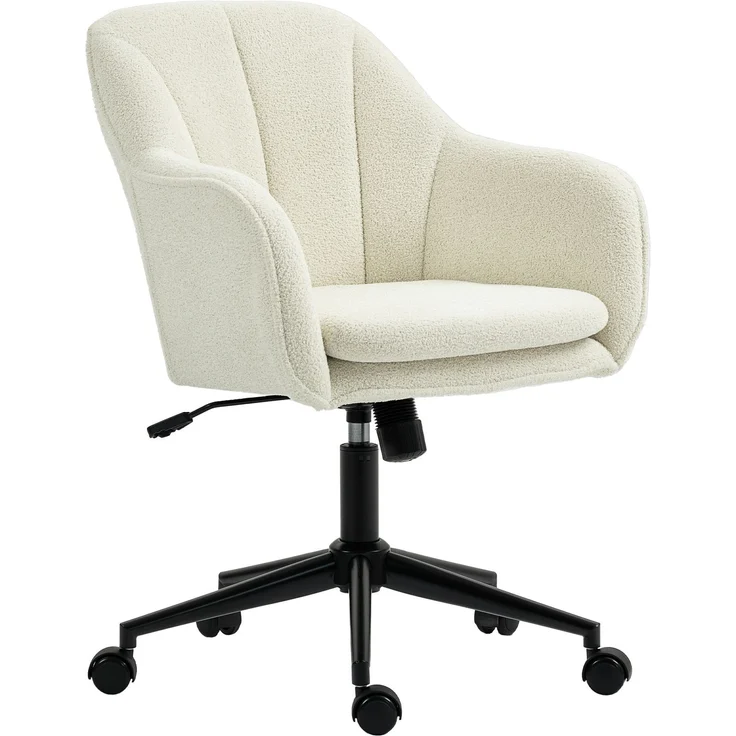 MELAYR, Bürostuhl mit Stoffbezug in Schneeflanelloptik, Schminkstuhl mit gewölbter Rückenlehne, 63 x 60 x 94 cm, Beige – Bild 2