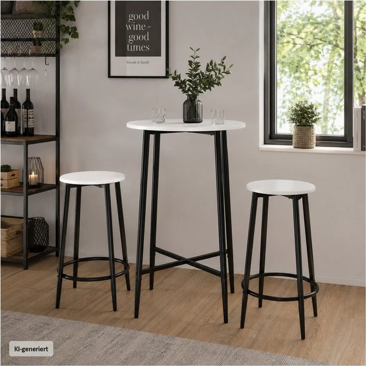 HTI-Living Bargruppe Bartisch rund mit 2 Hockern Elias Weiß, (Set, 3-tlg, 1 Bartisch, 2 Barhocker), 3-teilige Tischgruppe für Küche, offenen Wohnbereich und Bistro – Bild 1