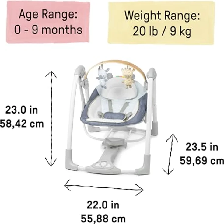 Ingenuity Swing 'n Go Babyschaukel & Babywippe Chambray mit Spielbogen, 5-Punkt-Sicherheitsgurt, 5 Schaukelgeschwindigkeiten, 8 Melodien, WhisperQuiet-Technologie – Bild 2