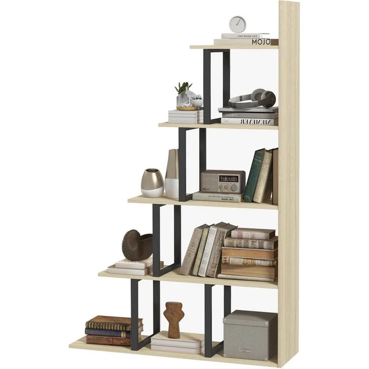 MC Star Bücherregal Stufenregal/Raumteiler im Industriestil mit 5 Ablagen, 102 x 30 x 160 cm, Eichenoptik – Bild 2
