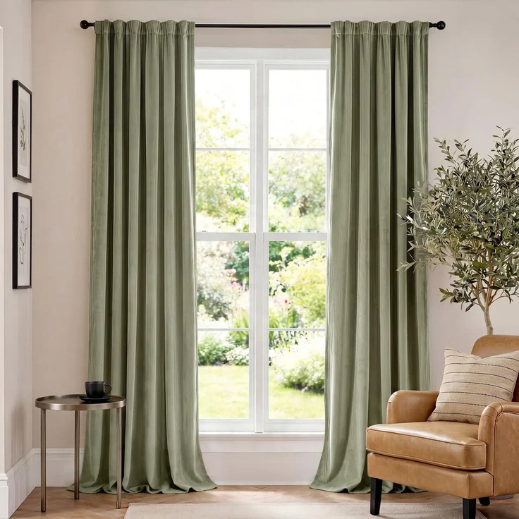 Lazzzy Samt-Verdunkelungsvorhänge, wärmeisoliert, für Zimmer, Fenster, superweich, luxuriös, für Wohnzimmer, Schlafzimmer, Stangentasche, 2 Paneele, Olivgrün Salbei, 132x274 cm (B x L)