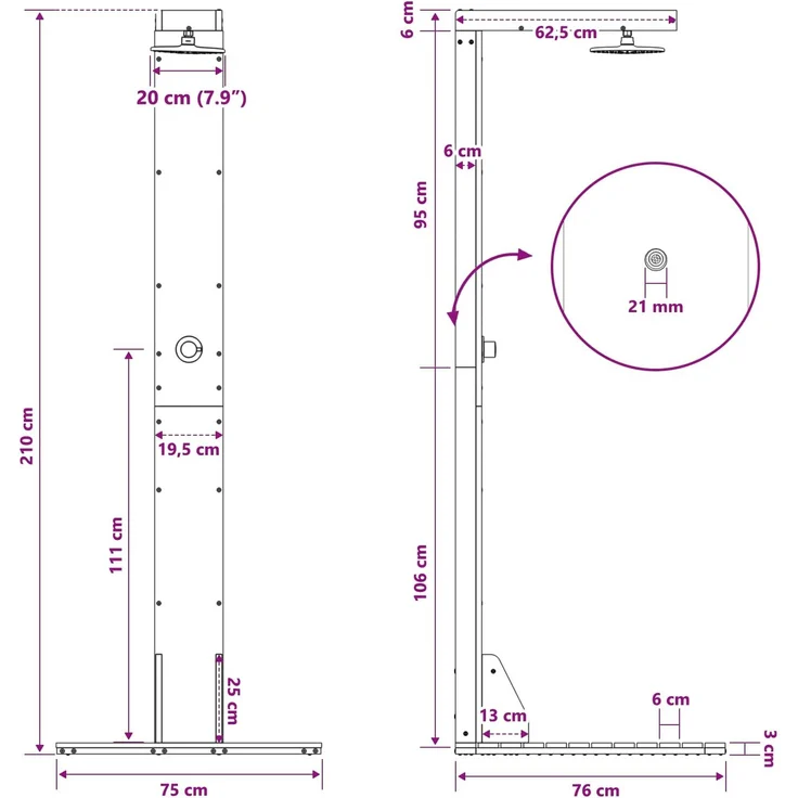 vidaXL Gartendusche 210 cm Massivholz Kiefer und Edelstahl Weiß 886357 – Bild 10