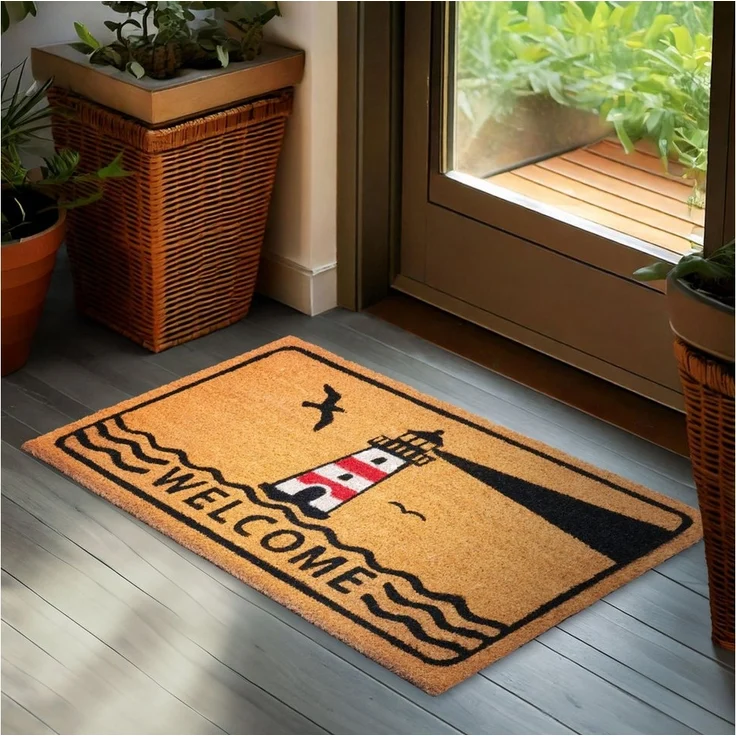 BRUBAKER Fußmatte Welcome mit Leuchtturm - 45 x 75 cm Schmutzfangmatte, Rechteckig, Höhe: 15 mm, Fußmatte für Außen und Innen aus Kokos - Wetterfest und Rutschfest – Bild 1