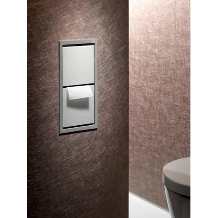 Emco Asis 150 Unterputz-WC-Papier-Modul, Badezimmerschrank mit Toilettenpapierhalter für unsichtbaren Stauraum, Hochschrank mit 2 Fächern aus Aluminium, optiwhite – Bild 2
