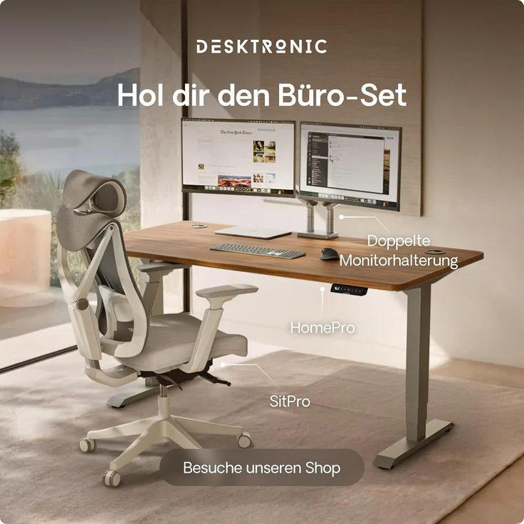 Höhenverstellbarer Schreibtisch - Höhenverstellbar Elektrisch mit Flüsterleisem Dual-Motor & Touchscreen - Hohe Tragfähigkeit - Stehtisch von Desktronic, Grau + Nussbaum, 160x80 cm – Bild 9