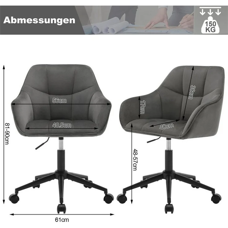 Woltu Bürostuhl (1 St), Homeoffice Stuhl, höhenverstellbar, Samtsitz – Bild 2