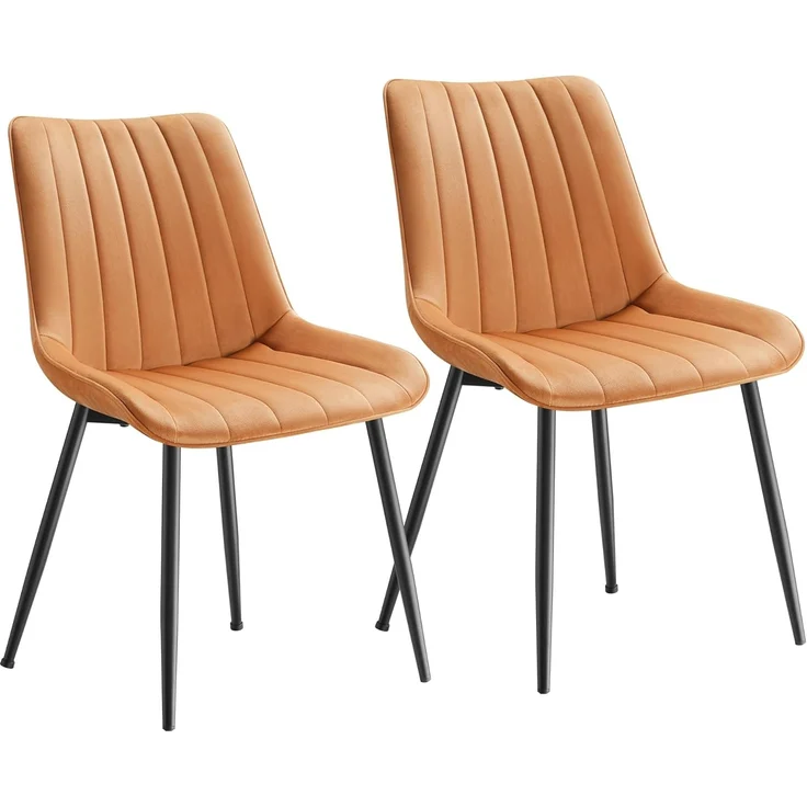 SONGMICS Esszimmerstuhl 2er Set, Küchenstuhl, Samt,Polsterstuhl, bis 120 kg belastbar, Stahlbeine, Gebogene Rückenlehne, für Esszimmer, Küche, karamellbraun-tintenschwarz LDC090K01 – Bild 1