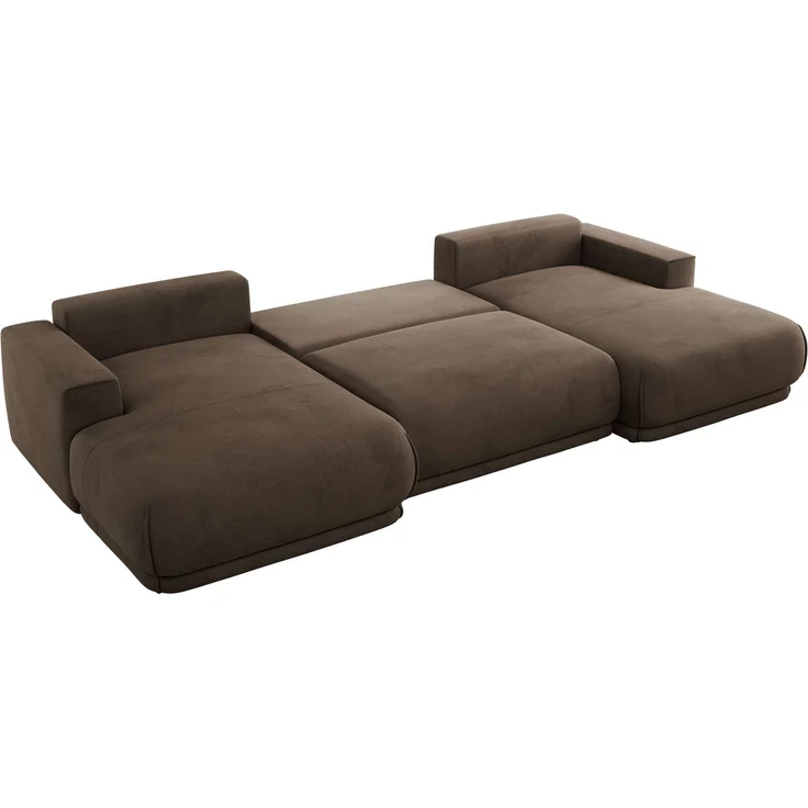 XXL Wohnlandschaft RINA U-Form 360 cm breit, Sofa mit Schlaffunktion & DL-Mechanismus, Wellenfederung, modern freistehend - Braun Velvet – Bild 5
